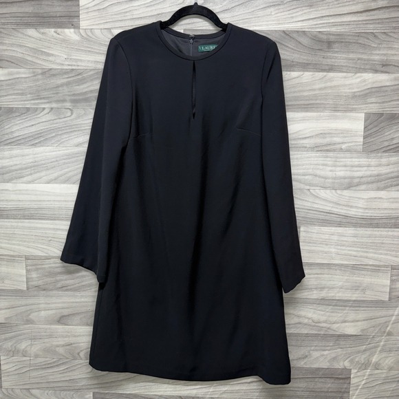 Lauren Ralph Lauren Dresses & Skirts - Lauren Ralph Lauren Shift Dress Womens 8 Black Long Sleeve Keyhole Neck Back Zip